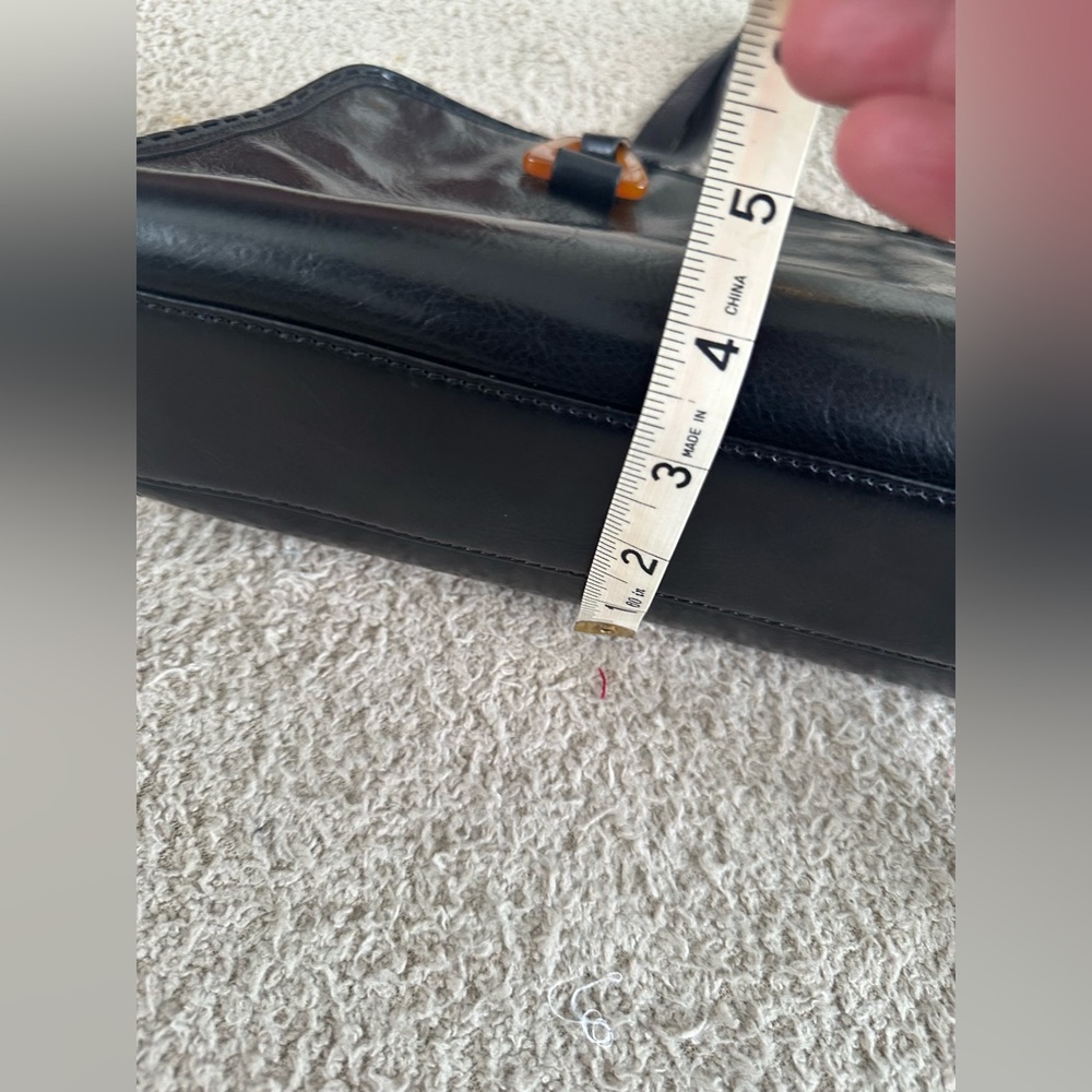 Cole Haan Vintage Black Leather Satchel with Amber Resin Hardware - Picture 6 of 15